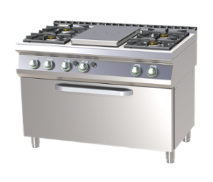 Печка с газова фурна GN 3/1, четири газови горелки и плоча