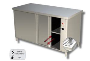 Островен отопляем шкаф с плъзгащи се врати от двете страни, ширина 1100 мм.