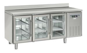 Среднотемпературна хладилна маса с 3 стъклени врати и борд, GN 1/1 съвместима