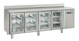 Среднотемпературна хладилна маса с 4 стъклени врати и борд, GN 1/1 съвместима