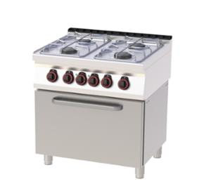 Печка с електрическа фурна GN 2/1 и четири месингови горелки 1х4,5+3х7,5 kW