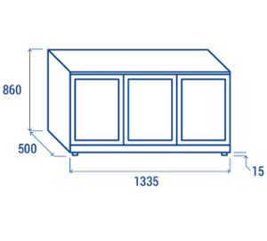 Подбарова хладилна витрина с 3 плъзгащи стъклени врати, H=860 мм, клас D