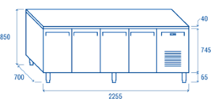 Среднотемпературна хладилна маса с 4 врати без агрегат, GN 1/1 съвместима