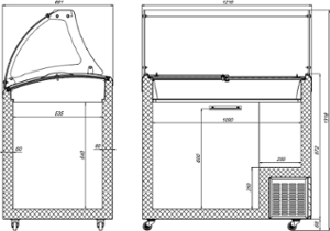 Хладилна витрина за сладолед със стъклена надстройка, 9 съда, синя