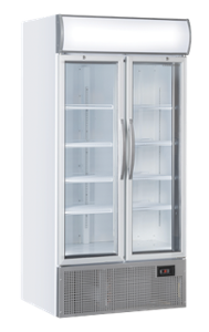 Хладилна витрина за напитки с отваряеми врати и панел, 882 л, клас F, бяла