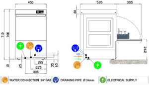 Миялна машина с кошница 400х400 мм, 3 програми, монофазна с дозатори