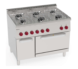 Печка с електрическа фурна GN 2/1 4,7 kW и 6 горелки 4 х 6 kW и 2 х 3,5 kW
