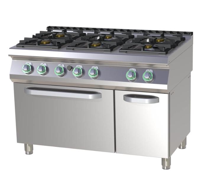 Печка с електрическа фурна GN 2/1 и шест газови горелки 2x4+4x8.5 kW - kuhnensko.com Печка с електрическа фурна GN 2/1 и шест газови горелки 2x4+4x8.5 kW
