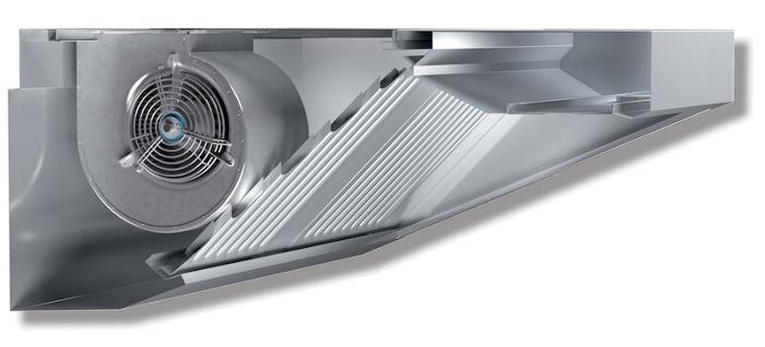 Аспираторен чадър стенен кубичен с мотор и луминисцентно осв., ширина 2600 мм.