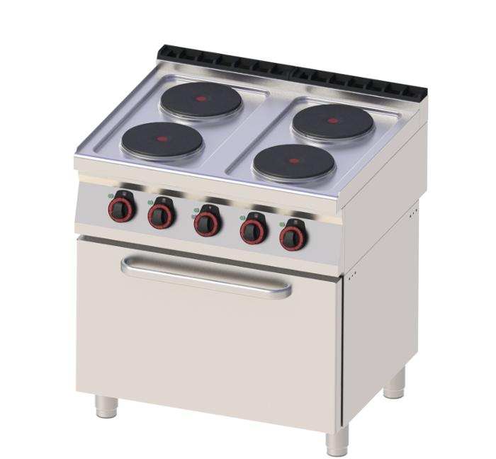 Печка с ел. фурна GN2/1 и четири кръгли плочи 4×2,6 kW - kuhnensko.com Печка с ел. фурна GN2/1 и четири кръгли плочи 4×2,6 kW