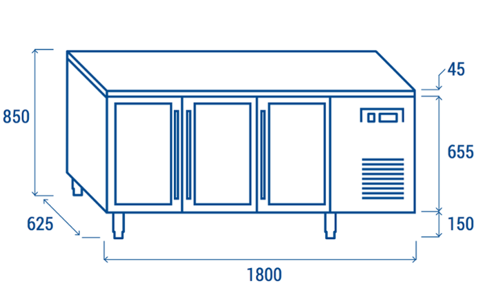 Среднотемпературна хладилна маса с 3 стъклени врати, 325х410 мм, SRG3100 - kuhnensko.com Среднотемпературна хладилна маса с 3 стъклени врати, 325х410 мм, SRG3100
