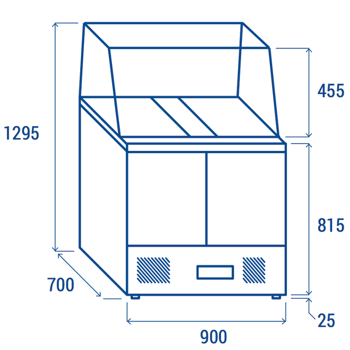 Хладилна маса със стъклена надстройка (салатбар GN 2.5/1) и полиетиленова дъска за рязане - kuhnensko.com Хладилна маса със стъклена надстройка (салатбар GN 2.5/1) и полиетиленова дъска за рязане