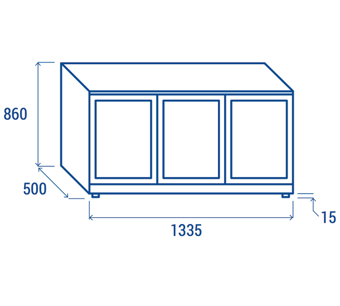 Подбарова хладилна витрина с 3 плъзгащи стъклени врати, H=860 мм, клас D
