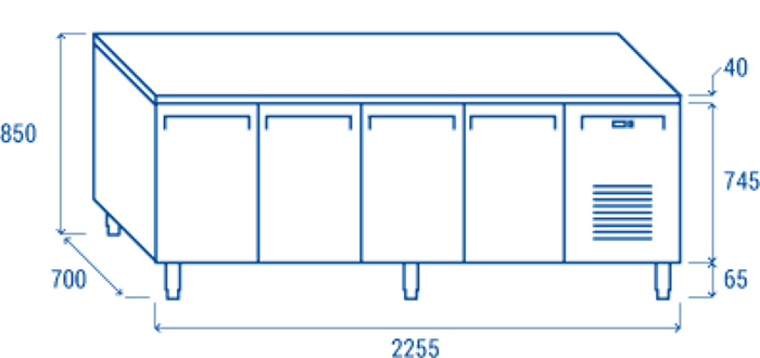 Среднотемпературна хладилна маса с 4 врати без агрегат, GN 1/1 съвместима