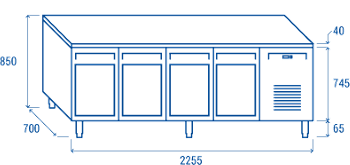 Среднотемпературна хладилна маса с 4 стъклени врати, без агрегат, GN 1/1 съвместима