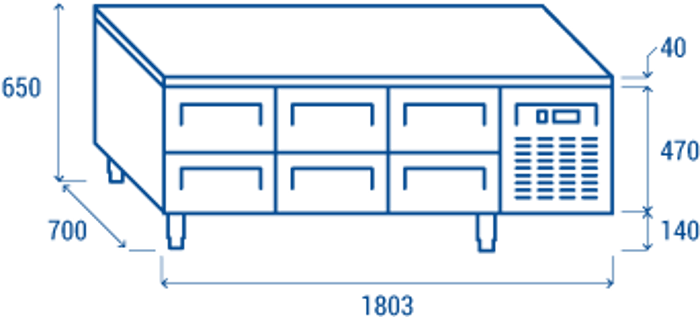 Среднотемпературна хладилна основа с 6 чекмеджета, GN 1/1 съвместима, UGN3160