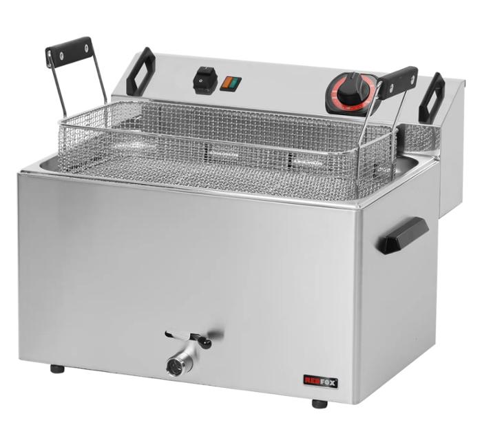 Фритюрник електрически с 1 голяма кошница и кран, 16 л - kuhnensko.com Фритюрник електрически с 1 голяма кошница и кран, 16 л