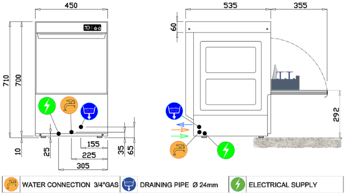 Миялна машина с кошница 400х400 мм, 3 програми, монофазна с дозатори