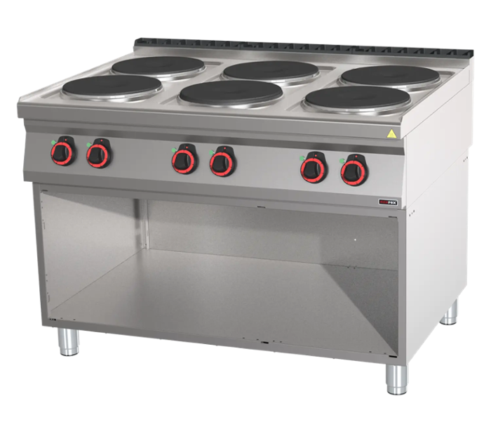 Електрически котлон с 6 кръгли плочи, 21 kW, върху основа - kuhnensko.com Електрически котлон с 6 кръгли плочи, 21 kW, върху основа