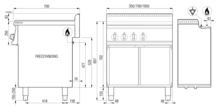 Котлон газов с 2 горелки 1 х 3,5 kW и 1 х 6 kW, свободно стоящ