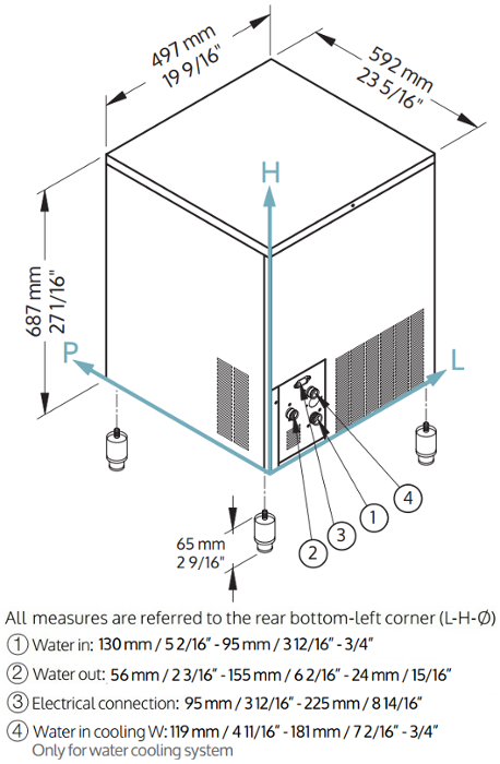 Ледогенератор за лед тип кубче Full Cube 18 г, 49 кг/24 ч, бин 16 кг, водно охлаждане