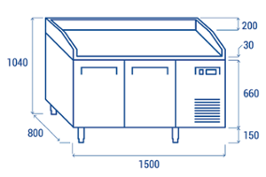 Хладилна маса за подготовка на пици с 2 врати, 600×400 мм съвместима, QZ20