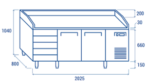 Хладилна маса за подготовка на пици с 2 врати, 600×400 мм съвместима, QZ26