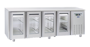 Среднотемпературна хладилна маса с 4 стъклени врати, без компресор, GN 1/1 съвместима