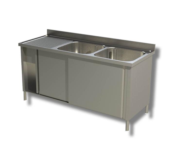 С два умивални басейна върху шкаф и отцедник вляво, различни ширини - kuhnensko.com С два умивални басейна върху шкаф и отцедник вляво, различни ширини