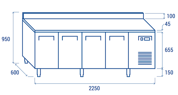 Среднотемпературна хладилна маса с 4 врати и борд, 325х410 мм съвместима, SR4200 - kuhnensko.com Среднотемпературна хладилна маса с 4 врати и борд, 325х410 мм съвместима, SR4200