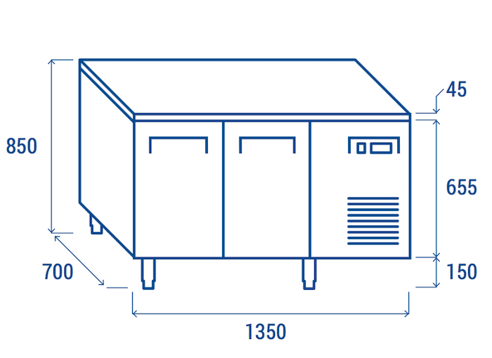 Среднотемпературна хладилна маса с 2 врати, GN 1/1 съвместима - kuhnensko.com Среднотемпературна хладилна маса с 2 врати, GN 1/1 съвместима