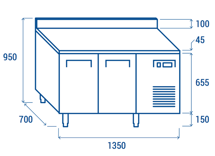 Среднотемпературна хладилна маса с 2 врати и борд, GN 1/1 съвместима - kuhnensko.com Среднотемпературна хладилна маса с 2 врати и борд, GN 1/1 съвместима