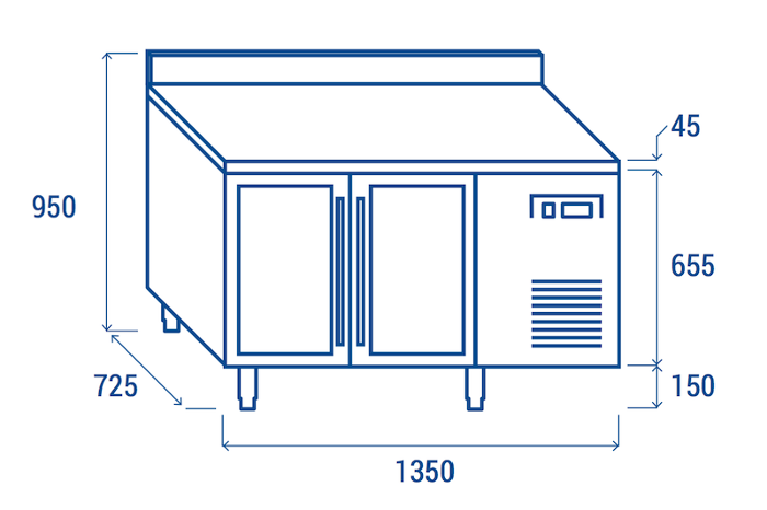 Среднотемпературна хладилна маса с 2 стъклени врати и борд, GN 1/1 съвместима - kuhnensko.com Среднотемпературна хладилна маса с 2 стъклени врати и борд, GN 1/1 съвместима