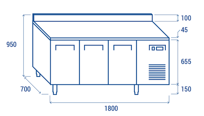Среднотемпературна хладилна маса с 3 врати и борд, GN 1/1 съвместима - kuhnensko.com Среднотемпературна хладилна маса с 3 врати и борд, GN 1/1 съвместима