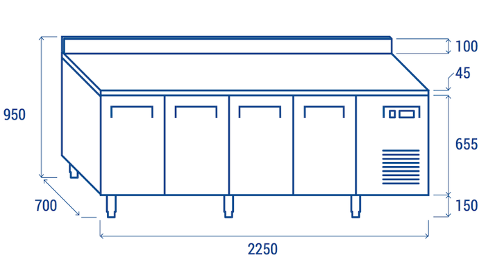Среднотемпературна хладилна маса с 4 врати и борд, GN 1/1 съвместима - kuhnensko.com Среднотемпературна хладилна маса с 4 врати и борд, GN 1/1 съвместима