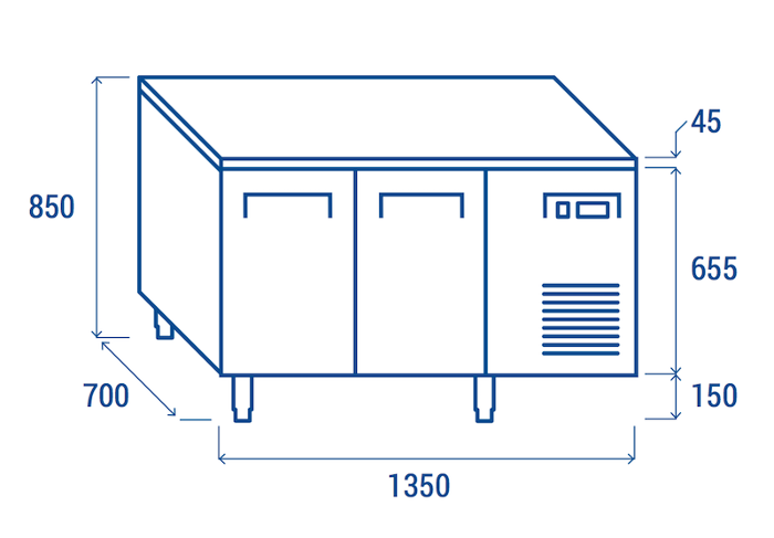 Нискотемпературна хладилна маса с 2 врати, GN 1/1 съвместима - kuhnensko.com Нискотемпературна хладилна маса с 2 врати, GN 1/1 съвместима