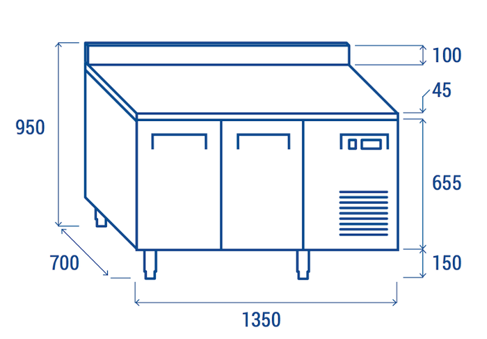 Нискотемпературна хладилна маса с 2 врати и борд, GN 1/1 съвместима - kuhnensko.com Нискотемпературна хладилна маса с 2 врати и борд, GN 1/1 съвместима