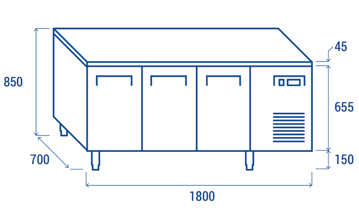 Нискотемпературна хладилна маса с 3 врати, GN 1/1 съвместима - kuhnensko.com Нискотемпературна хладилна маса с 3 врати, GN 1/1 съвместима