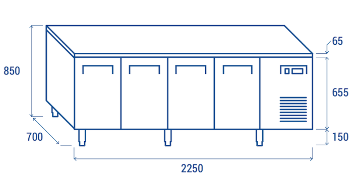Нискотемпературна хладилна маса с 4 врати, GN 1/1 съвместима - kuhnensko.com Нискотемпературна хладилна маса с 4 врати, GN 1/1 съвместима