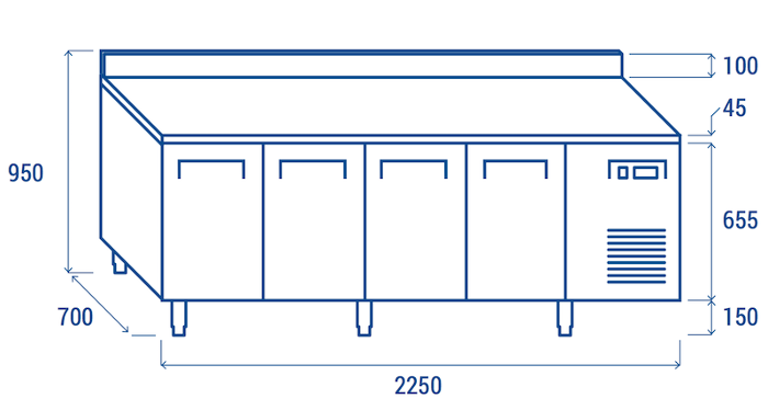 Нискотемпературна хладилна маса с 4 врати и борд, GN 1/1 съвместима - kuhnensko.com Нискотемпературна хладилна маса с 4 врати и борд, GN 1/1 съвместима