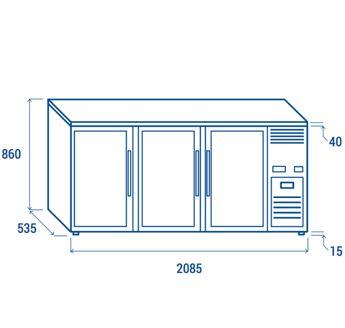 Подбарова хладилна витрина с 3 отваряеми стъклени врати, H=860 мм, клас F - kuhnensko.com Подбарова хладилна витрина с 3 отваряеми стъклени врати, H=860 мм, клас F