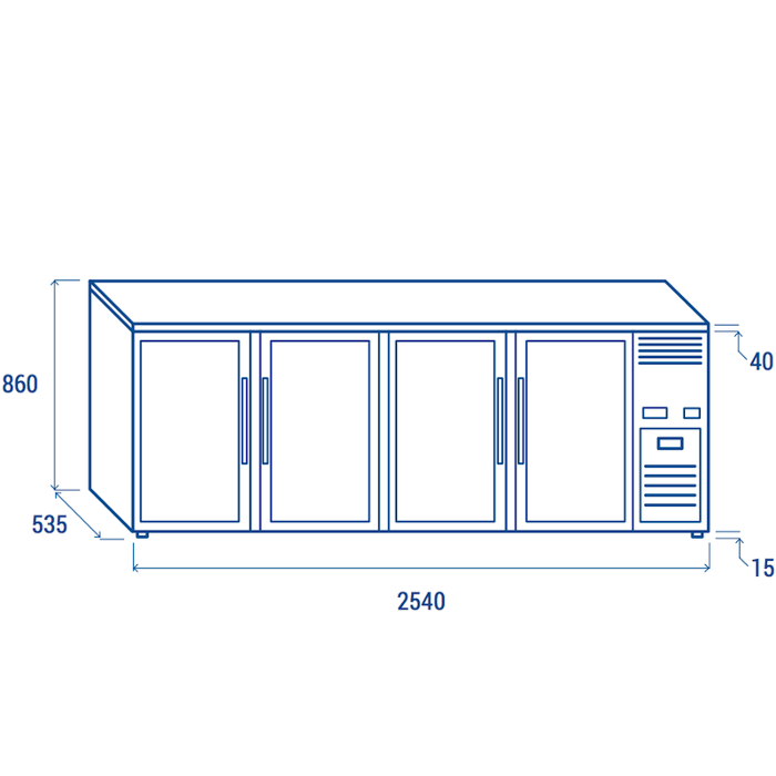 Подбарова хладилна витрина с 4 отваряеми стъклени врати, H=860 мм, клас G - kuhnensko.com Подбарова хладилна витрина с 4 отваряеми стъклени врати, H=860 мм, клас G