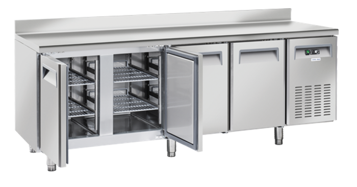 Нискотемпературна хладилна маса с 4 врати и борд, GN 1/1 съвместима - kuhnensko.com Нискотемпературна хладилна маса с 4 врати и борд, GN 1/1 съвместима